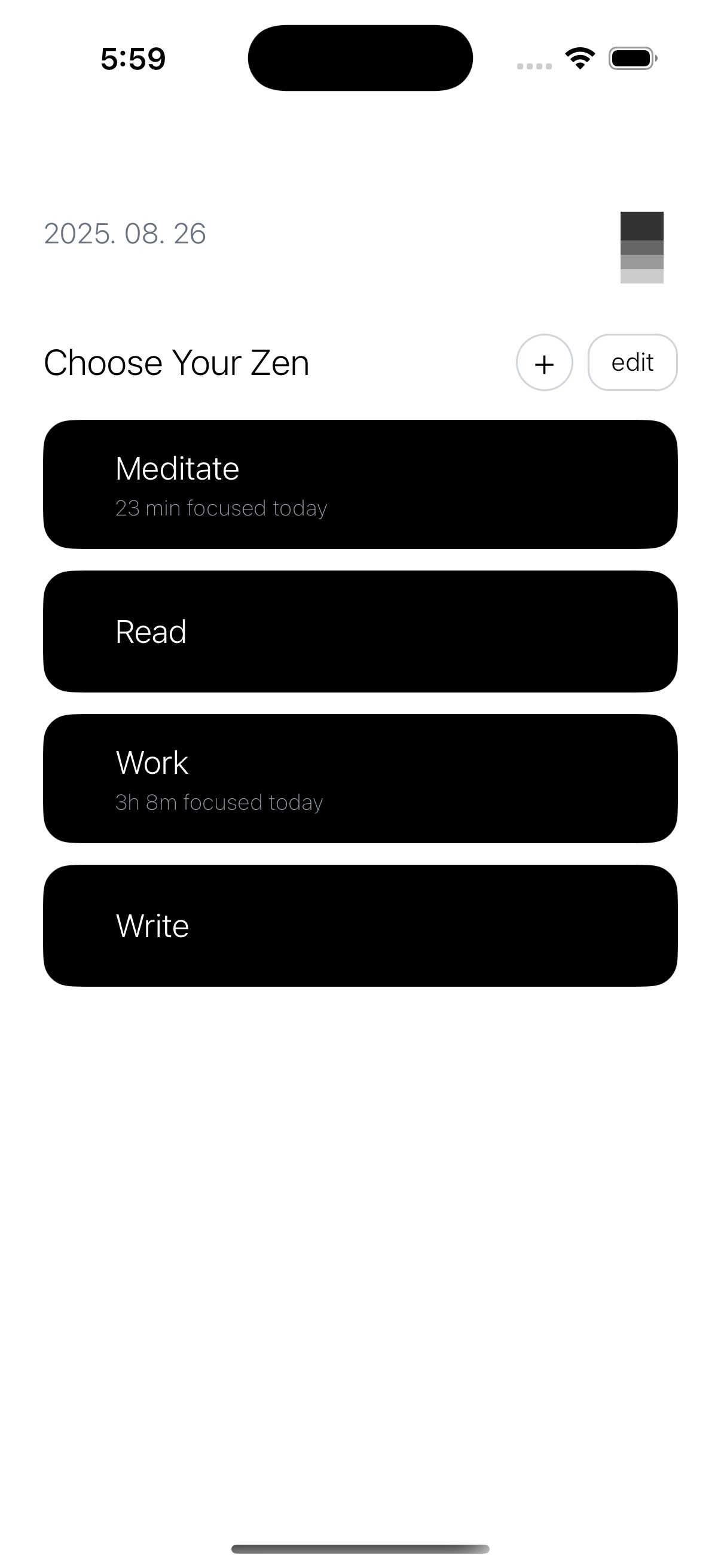 Zen App Home Screen